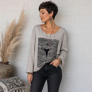 Gray Whale Tail Japanese Line Drawing Scoop Neck Rayon Tunic Top One Size